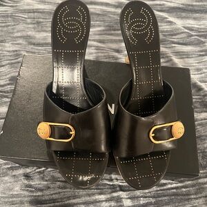 Chanel Black Designer Women's Slide Heels Size 40